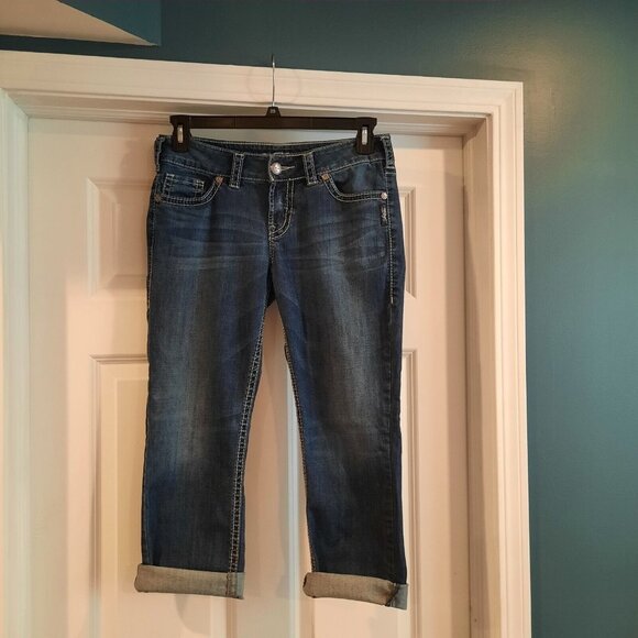 Silver Jeans Womens 29‎ Suki Mid Rise Capri Cropped Denim Stretch - Picture 2 of 11